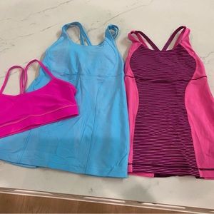 Lululemon workout tops and jog bra, size small